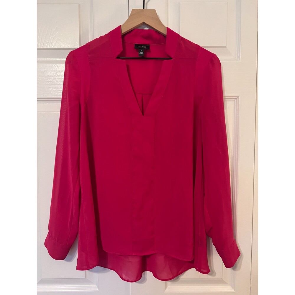 Nicole by Nicole Miller Women's Sheer Pink Long Sleeve Blouse Top Size M